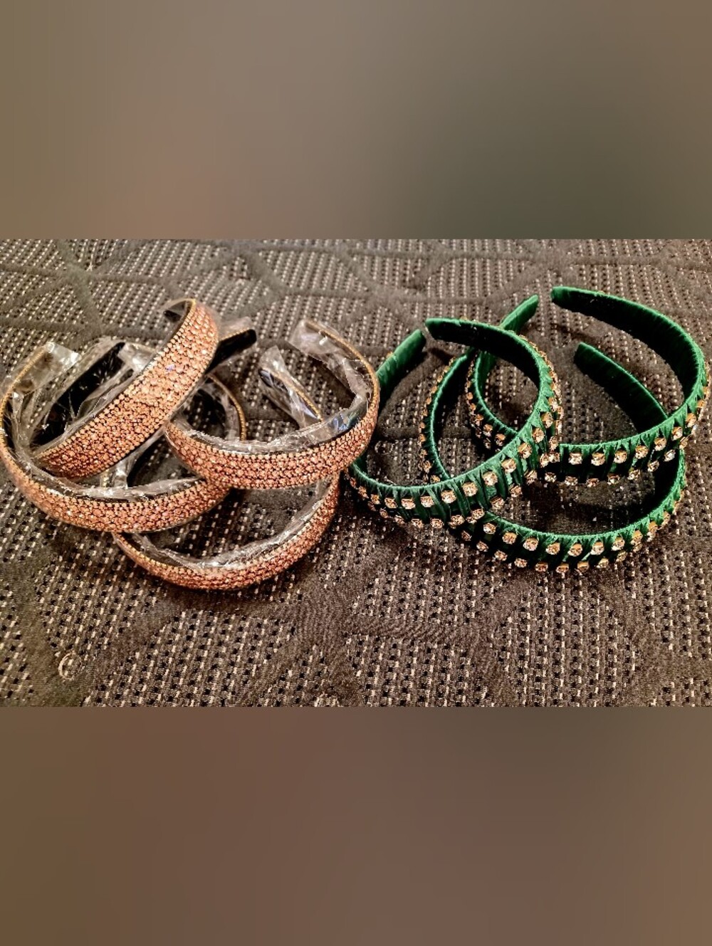 7 Rhinestone Headbands green & pink jeweled Head Band for Hair adult or child